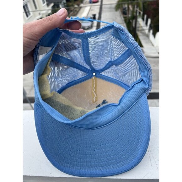 Vintage Capri blue trucker mesh hat Italian 80s Mediterranean graphic *defects - Picture 6 of 11